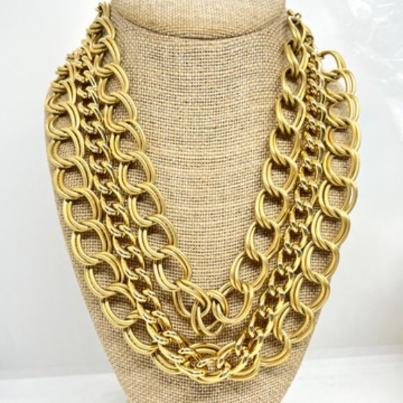 VINTAGE CHUNKY MULTI CHAIN NECKLACE BRUSHED GOLD STATEMENT BIB LUXE runway - Picture 3 of 15